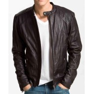 Men's Biker Style Blackish Brown Leather Jacket