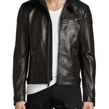 Men's Biker Style Cafe Racer Black Leather Jacket