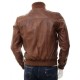 Men's Motorcycle Stand Collar Brown Leather Bomber Jacket