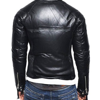 Men's Biker Style Down Stand Collar Leather Jacket