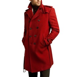 Men's Double Breasted Street Wear Red Coat