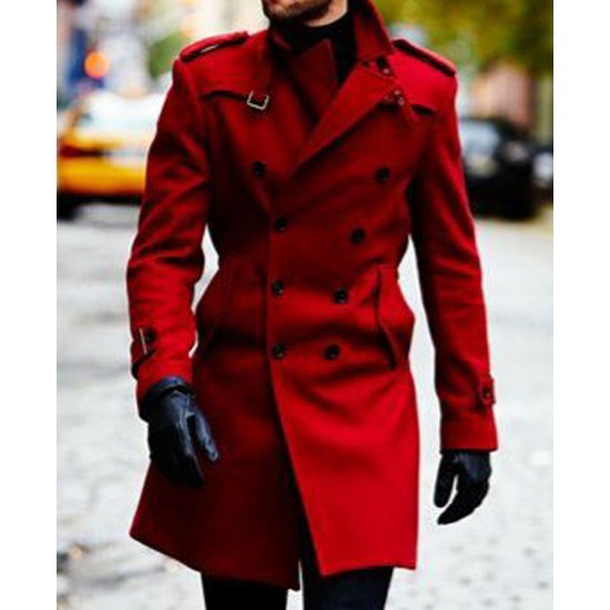 Men's Double Breasted Street Wear Red Coat