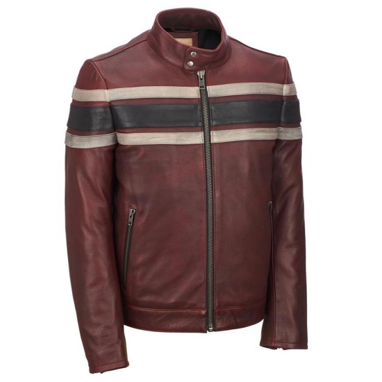 Men's Red Waxed Retro Leather Jacket