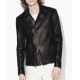 Men's Asymmetrical Studded Collar Black Leather Moto Jacket