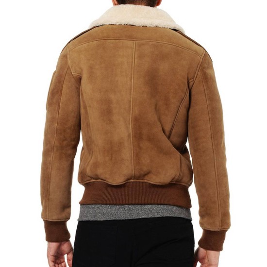Men's Brown Suede Leather Faux Shearling Jacket