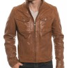 Men's Casual Stand Collar Tan Brown Leather Jacket Men's Casual Stand Collar Tan Brown Leather Jacket