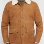 Men's Tan Brown Suede Button Closure Leather Jacket