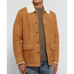 Men's Tan Brown Suede Button Closure Leather Jacket