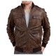 Men's Vintage Waxed Leather Brown Bomber Jacket