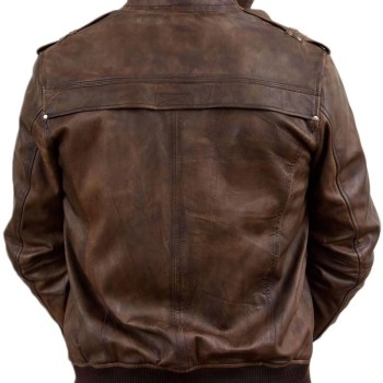 Men's Vintage Waxed Leather Brown Bomber Jacket