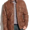 Men's Four Pockets Biker Vintage Brown Leather Jacket