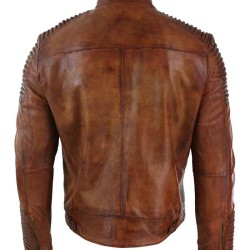 Men's Cafe Racer Vintage Distressed Brown Leather Jacket
