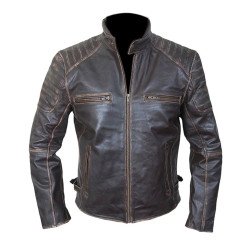 Men's Vintage Motorcycle Brown Waxed Leather Jacket