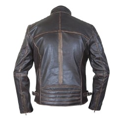 Men's Vintage Motorcycle Brown Waxed Leather Jacket
