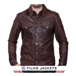 Men's Shirt Vintage Waxed Brown Leather Jacket
