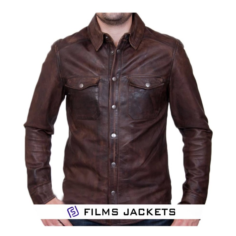 Men's Shirt Vintage Waxed Brown Leather Jacket Men's Shirt Vintage Waxed Brown Leather Jacket