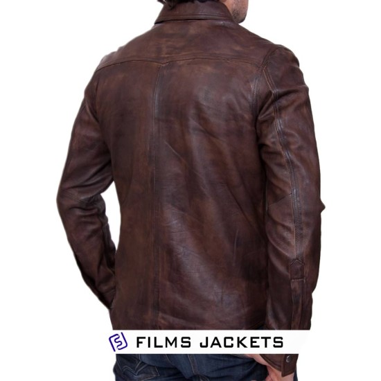 Men's Shirt Vintage Waxed Brown Leather Jacket