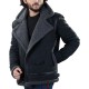 Men's Winter WFJ013 Grey Shearling Black Leather Jacket