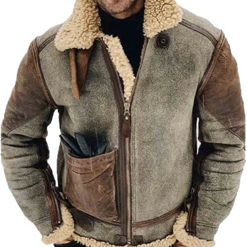 Men's WFJ02 Brown and Grey Shearling Leather Jacket