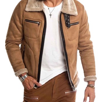 Men's WFJ07 Casual Suede Brown Shearling Jacket