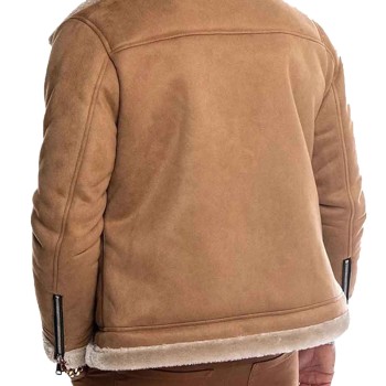 Men's WFJ07 Casual Suede Brown Shearling Jacket