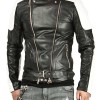 Men's White Padded Design Black Leather Biker Jacket Men's White Padded Design Black Leather Biker Jacket