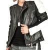 Men's White Padded Design Black Leather Biker Jacket Men's White Padded Design Black Leather Biker Jacket