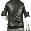 Men's White Padded Design Black Leather Biker Jacket Men's White Padded Design Black Leather Biker Jacket