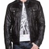 Men's Mandarin Collar White Stitched Leather Jacket Men's Mandarin Collar White Stitched Leather Jacket