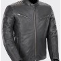 Men's Biker Black Leather White Striped Jacket