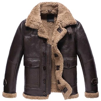 Men's Winter Shearling WFJ010 Dark Brown Leather Jacket