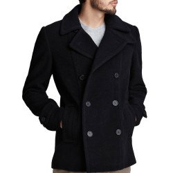 Men's Pea Black Wool Coat