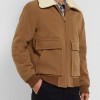 Men's Wool Brown Bomber Jacket with Fur Collar