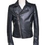 Men's Asymmetrical Zipper Cuff Motorcycle Black Leather Jacket