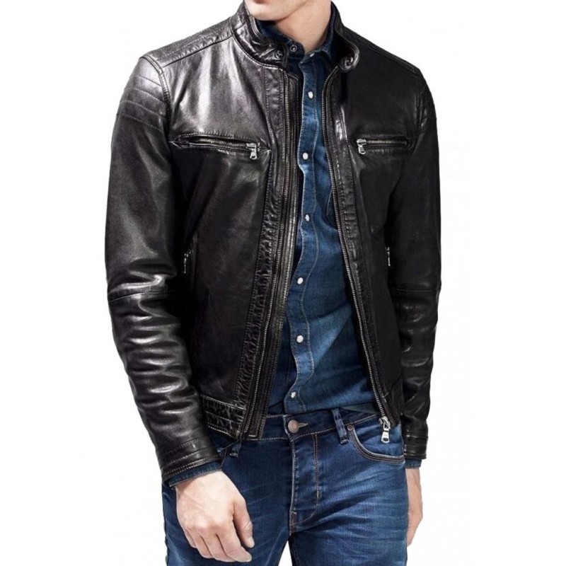 Men's Snap Tab Collar Biker Zipper Pocket Jacket Men's Snap Tab Collar Biker Zipper Pocket Jacket