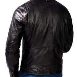 Men's Snap Tab Collar Biker Zipper Pocket Jacket
