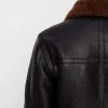 Men's Zipper Pockets Black Leather Brown Fur Collar Jacket Men's Zipper Pockets Black Leather Brown Fur Collar Jacket
