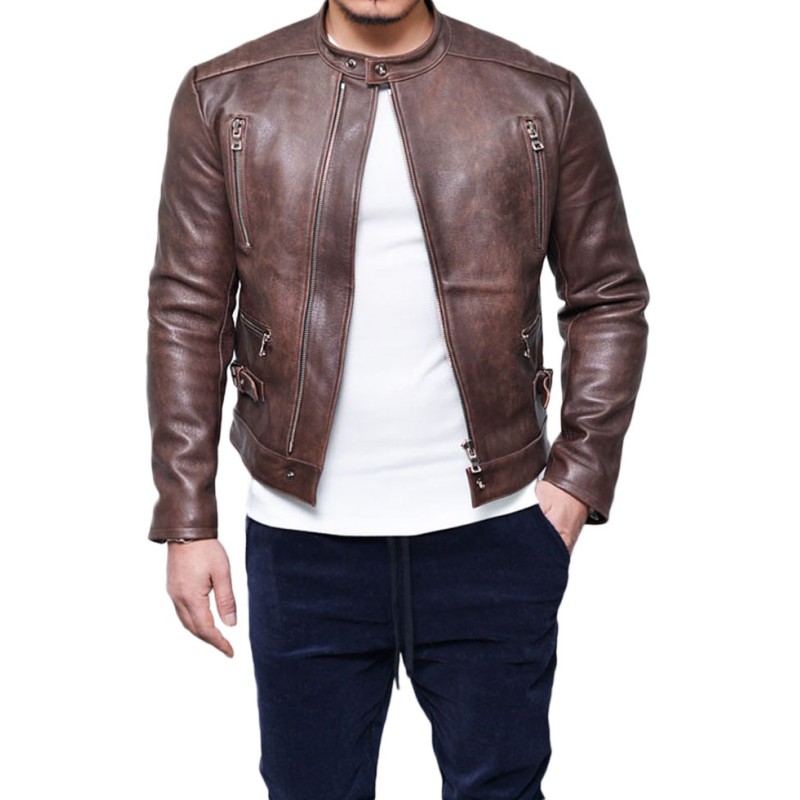 Men's Zipper Pockets Biker Style Lambskin Leather Jacket Men's Zipper Pockets Biker Style Lambskin Leather Jacket