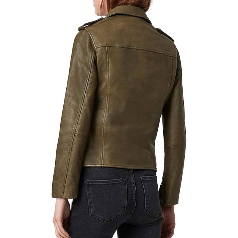 Monsterland Roberta Colindrez Olive Green Motorcycle Leather Jacket Monsterland Roberta Colindrez Olive Green Motorcycle Leather Jacket