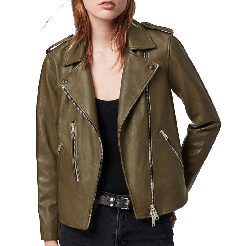 Monsterland Roberta Colindrez Olive Green Motorcycle Leather Jacket Monsterland Roberta Colindrez Olive Green Motorcycle Leather Jacket