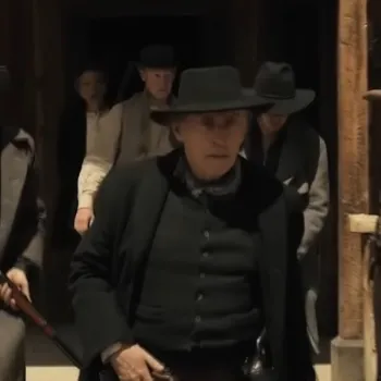 Murder at Yellowstone City 2022 Gabriel Byrne Black Coat