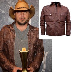 Country Music Star Jason Aldean Brown Leather Jacket