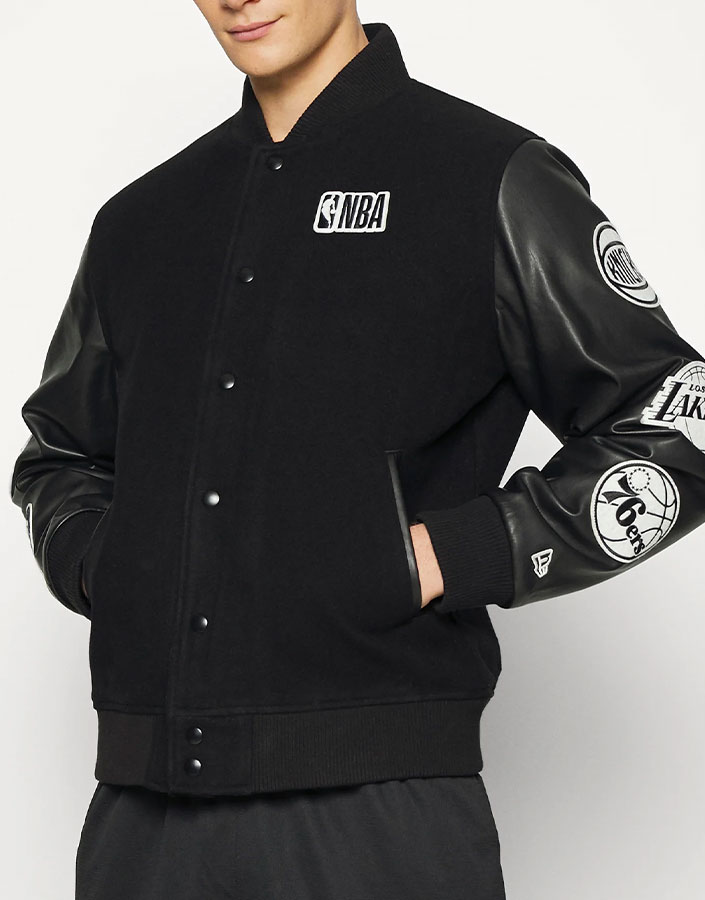 Multi-Patches Mixed Leather Varsity Blouson - Ready to Wear