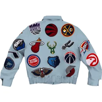 NBA Team Collage Jeff Hamilton Baby Blue Leather Jacket