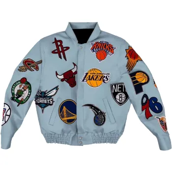 NBA Team Collage Jeff Hamilton Baby Blue Leather Jacket