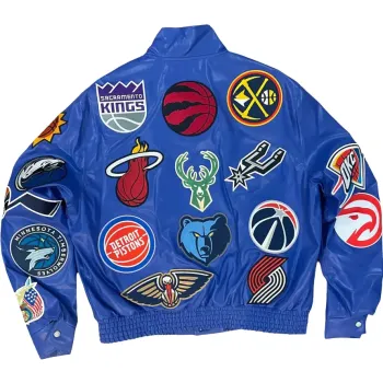 NBA Team Collage Jeff Hamilton Blue Leather Jacket