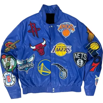 NBA Team Collage Jeff Hamilton Blue Leather Jacket
