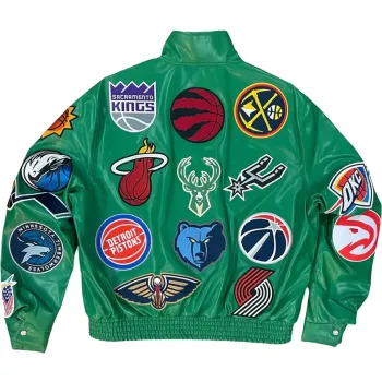 NBA Team Collage Jeff Hamilton Green Leather Jacket