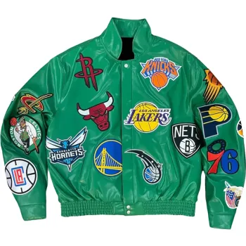 NBA Team Collage Jeff Hamilton Green Leather Jacket