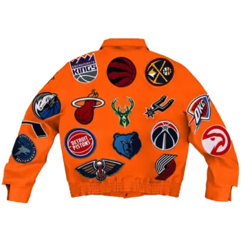 NBA Team Collage Jeff Hamilton Orange Leather Jacket